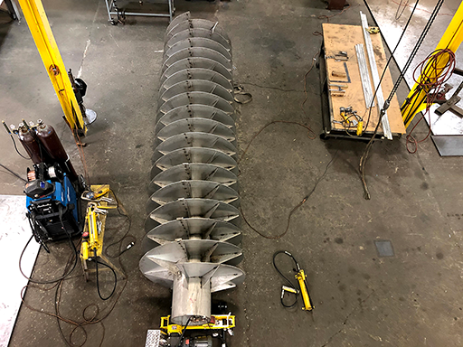 aerial view of early phases of vibratory feeder construction