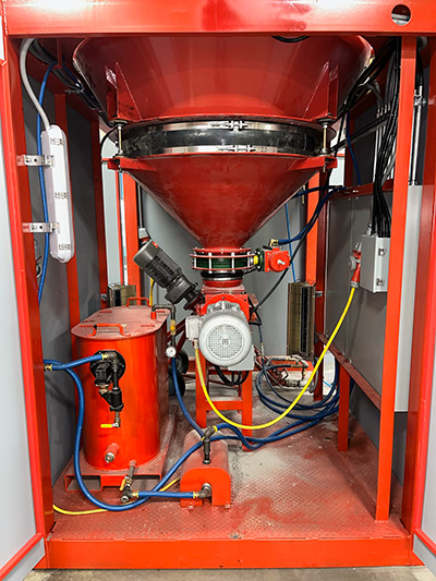 machine side (opposite electrical panel) of paint spray machine assembly